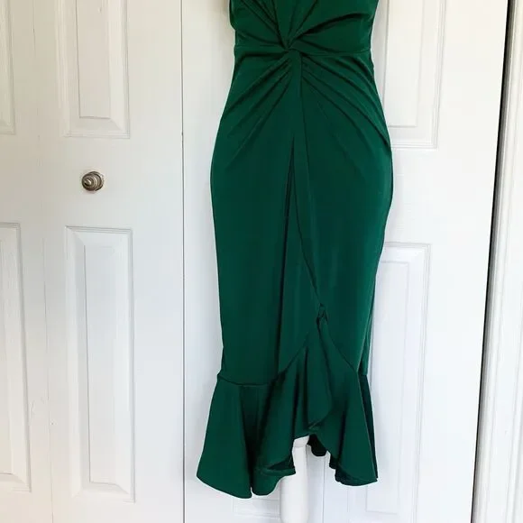 Women Night Gown Dress Large Green One Shoulder Ruffle Hem CHICME - Picture 7 of 16